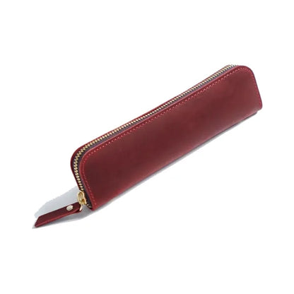 Simple Portable  Durable Genuine Leather Zipper Pen Case