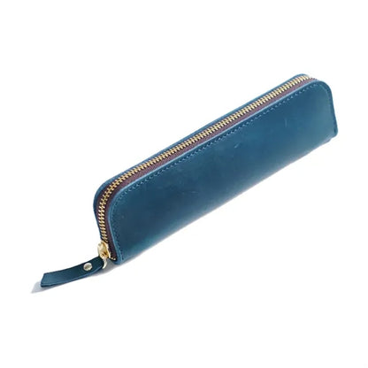 Simple Portable  Durable Genuine Leather Zipper Pen Case