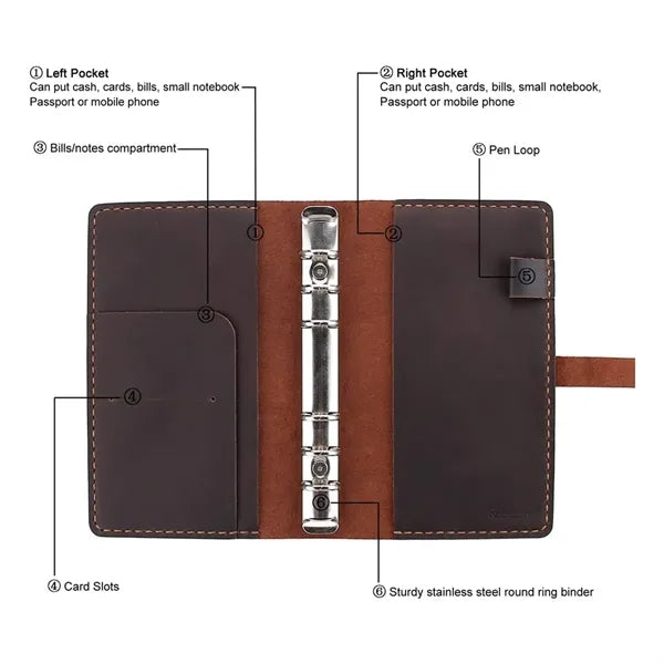 Leather Multi-Functional Zipper Retro Loose Leaf Book Diary