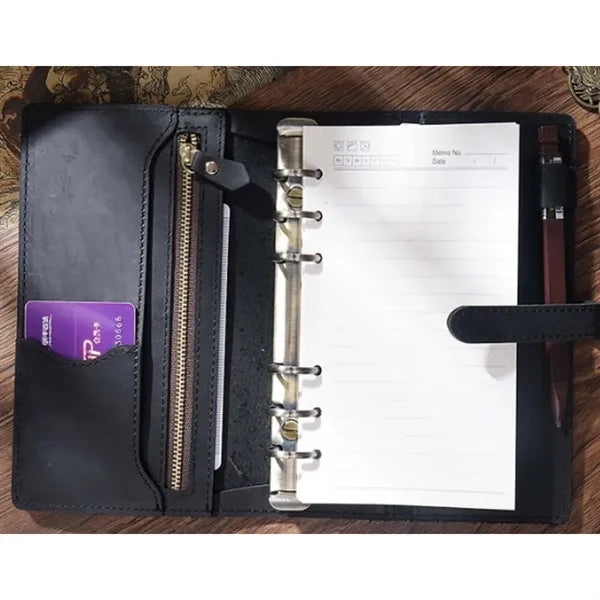 Leather Multi-Functional Zipper Retro Loose Leaf Book Diary