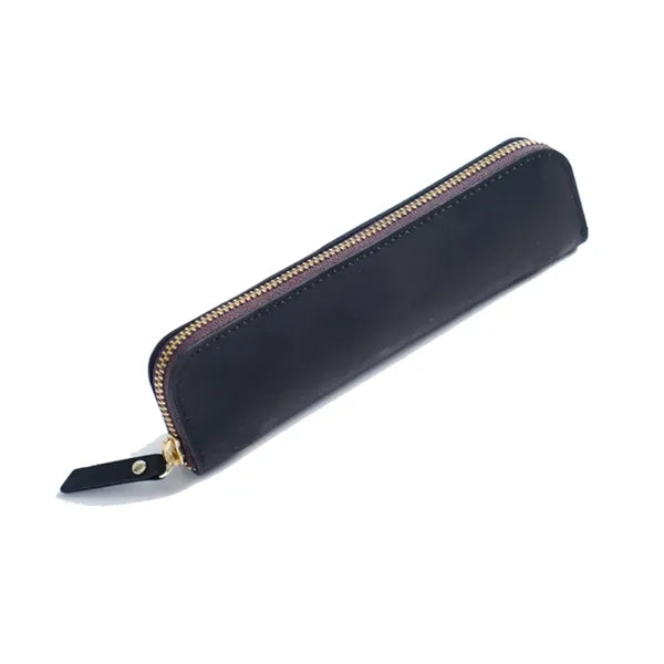 Simple Portable  Durable Genuine Leather Zipper Pen Case