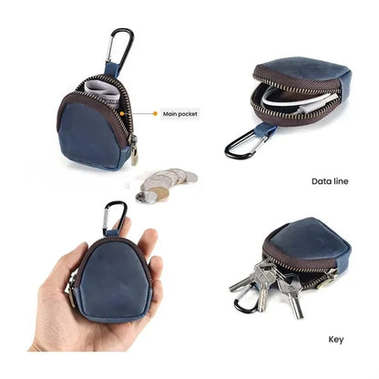 Genuine Cowhide Detachable Hook Large Small Pocket Coin Bag