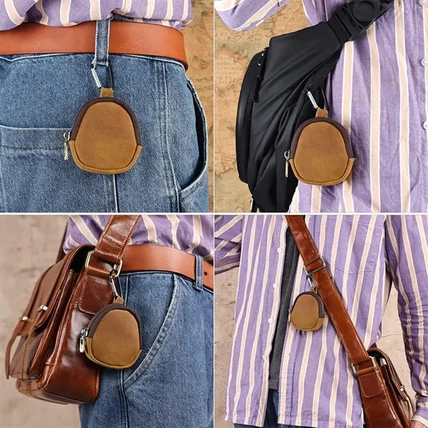 Genuine Cowhide Detachable Hook Large Small Pocket Coin Bag