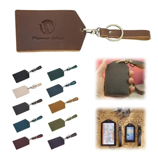Cowhide Handmade Mini Detachable Bus Card Holder Keychain