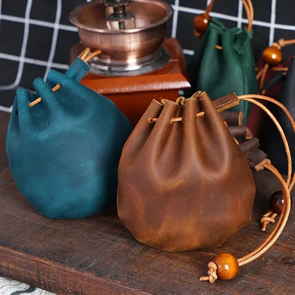 Vintage Top Layer Cowhide Drawstring Coin Purse Pocket Bag