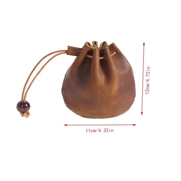 Vintage Top Layer Cowhide Drawstring Coin Purse Pocket Bag