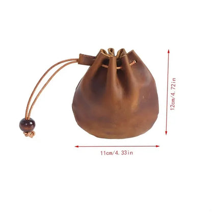 Vintage Top Layer Cowhide Drawstring Coin Purse Pocket Bag