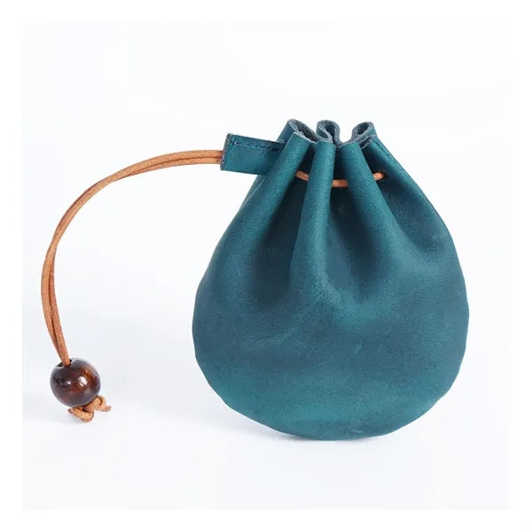 Vintage Top Layer Cowhide Drawstring Coin Purse Pocket Bag