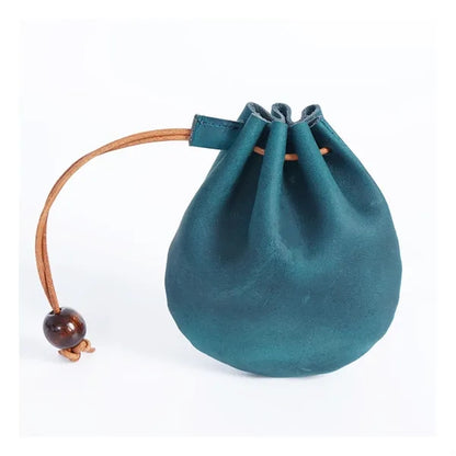 Vintage Top Layer Cowhide Drawstring Coin Purse Pocket Bag