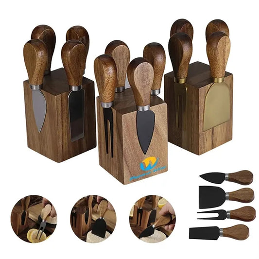 Stainless Steel Acacia Magnetic Cheese Knife Holder