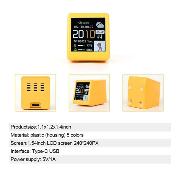 Mini Waterproof Square Smart Weather Clock Desktop Ornament