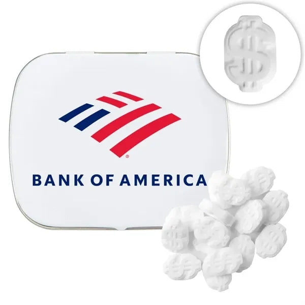 Domed Tin with Dollar Sign Shaped Mints