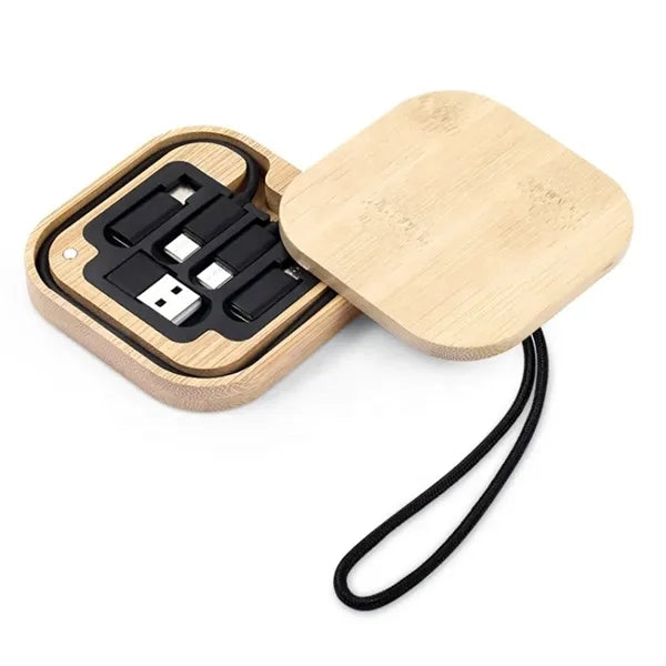 Custom Logo Wood Bamboo Charging Storage Portable Travel Kit