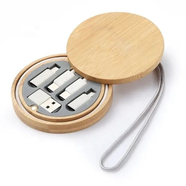 Custom Logo Wood Bamboo Charging Storage Portable Travel Kit