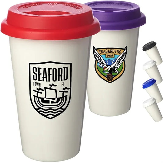 11 oz. Double Wall Ceramic Custom Tumblers W/ Lid