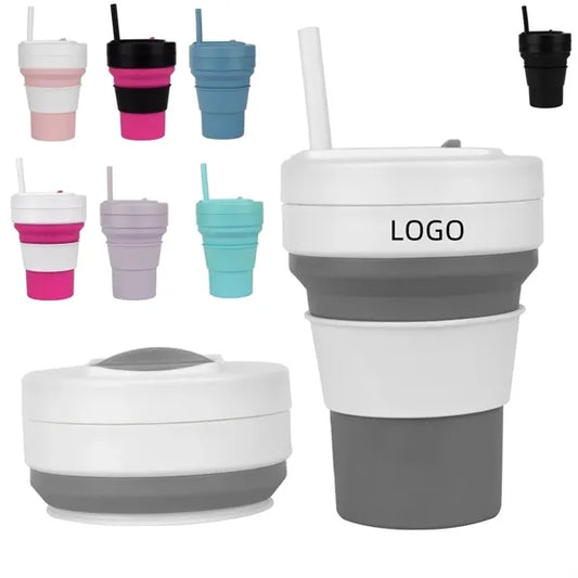 12oz Collapsible Travel Plastic Cup with Lid and Straw