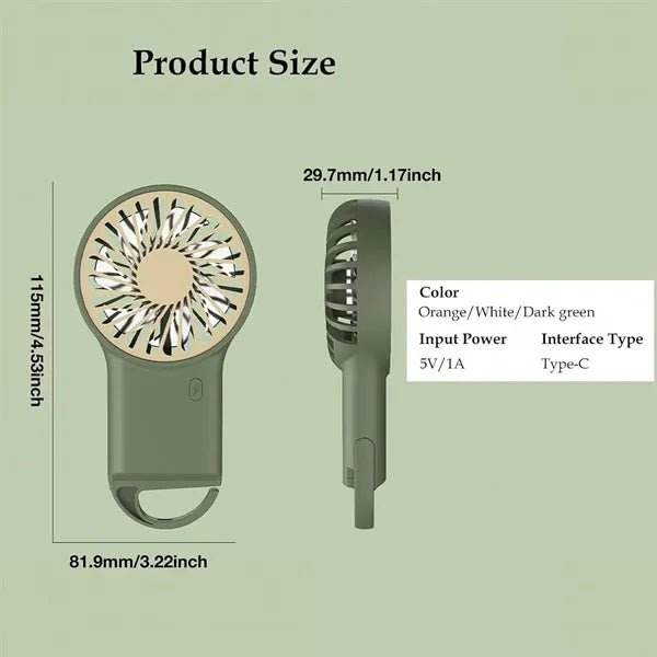 Mini Handheld USB Rechargeable Fan With Hook