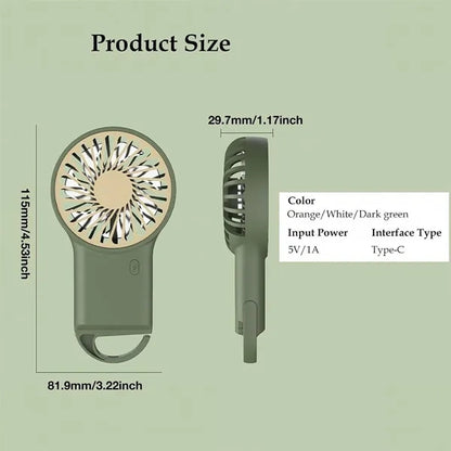 Mini Handheld USB Rechargeable Fan With Hook