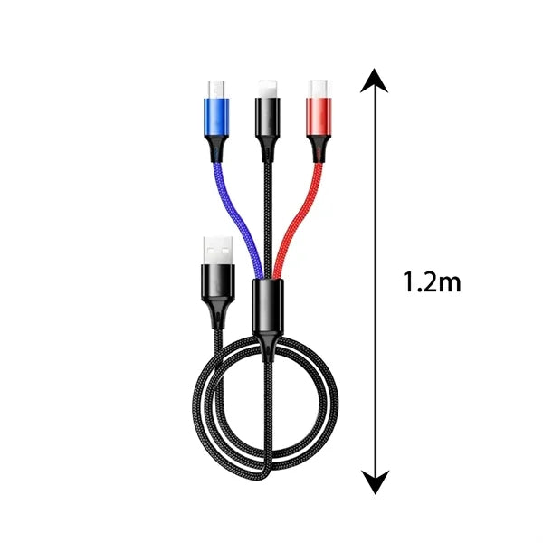 3-in-1 Braided Charging Cable W/ USB-A and Multi Connectors