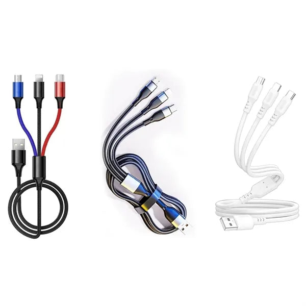 3-in-1 Braided Charging Cable W/ USB-A and Multi Connectors