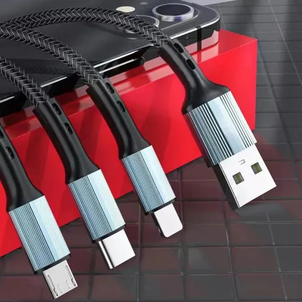3-in-1 Braided Charging Cable W/ USB-A and Multi Connectors