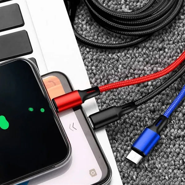 3-in-1 Braided Charging Cable W/ USB-A and Multi Connectors
