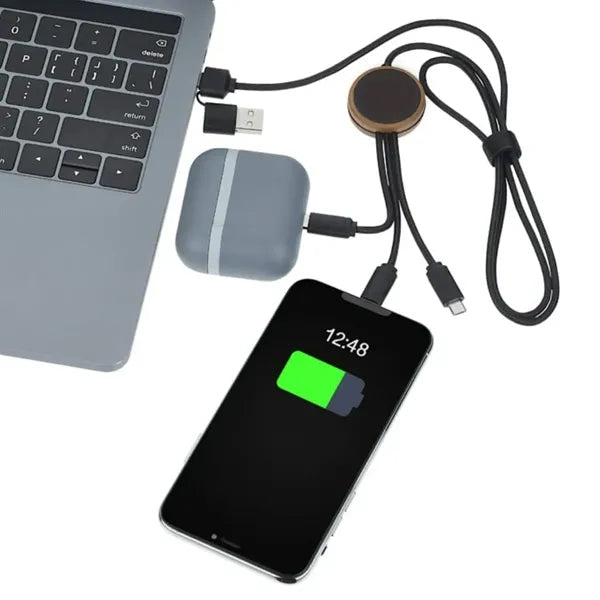 Eco Bamboo 3-in-1 Charging Cable with Glowing