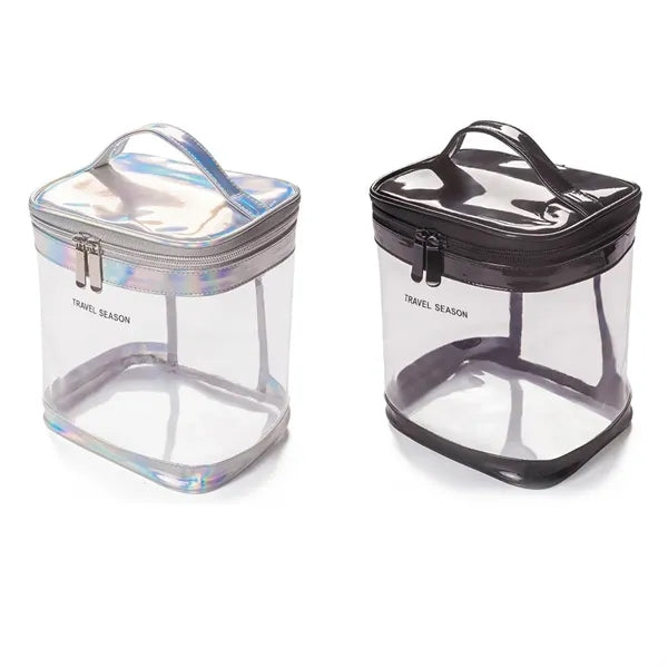 Holographic Transparent PVC Cosmetic Bag with Zipper Handle