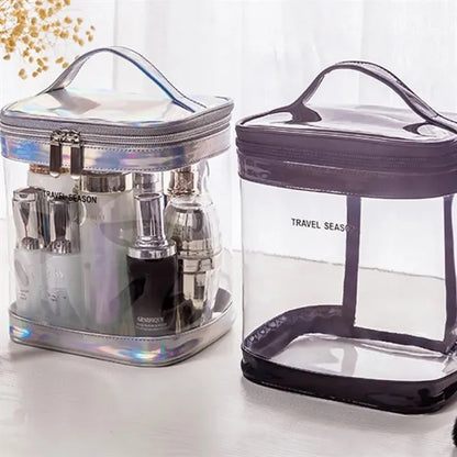 Holographic Transparent PVC Cosmetic Bag with Zipper Handle