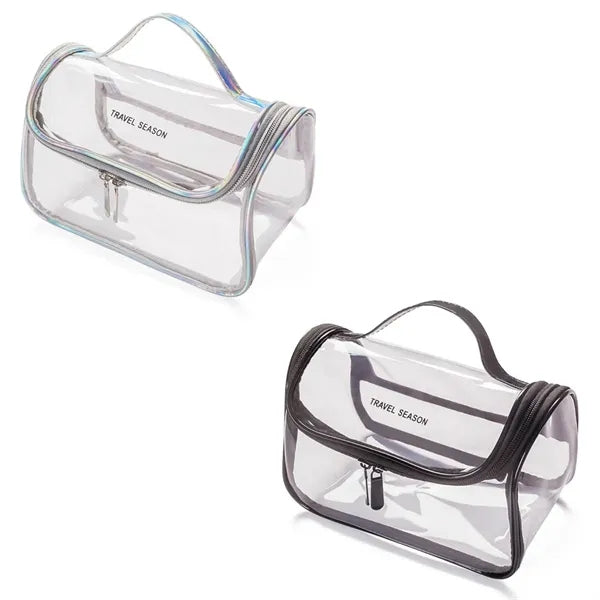 Clear PVC Toiletry Bag with Handle and Holographic Trim