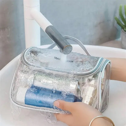 Clear PVC Toiletry Bag with Handle and Holographic Trim