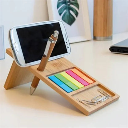 Bamboo Phone Stand Organizer with Sticky Notes Set