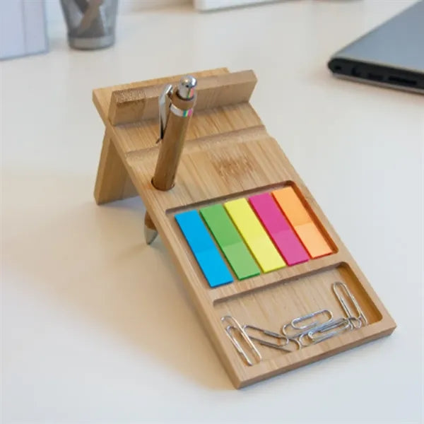 Bamboo Phone Stand Organizer with Sticky Notes Set