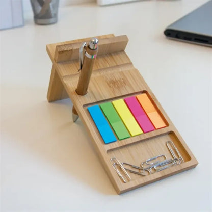 Bamboo Phone Stand Organizer with Sticky Notes Set