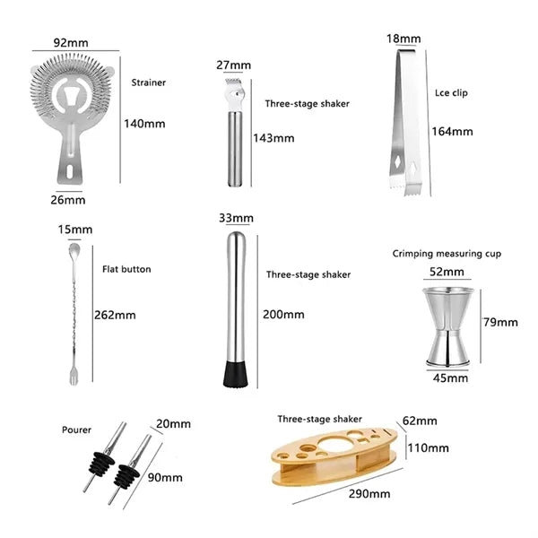 11pcs Stainless Steel Cocktail Shaker Set Bartender Kit