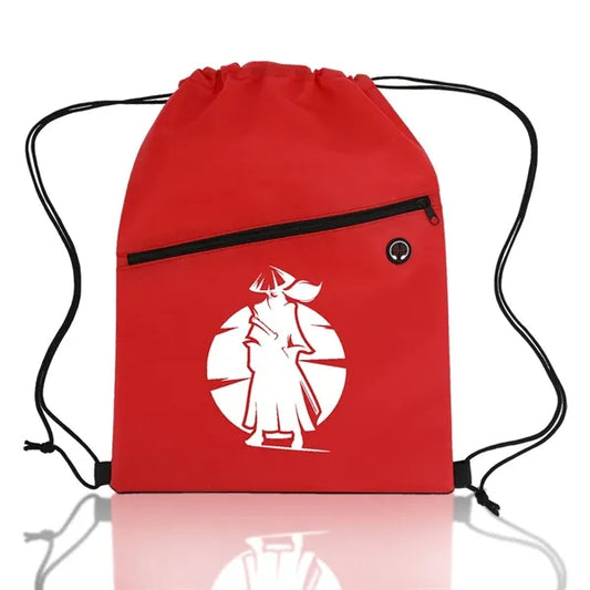 Non-Woven Sports Drawstring Bag With Front Zipper