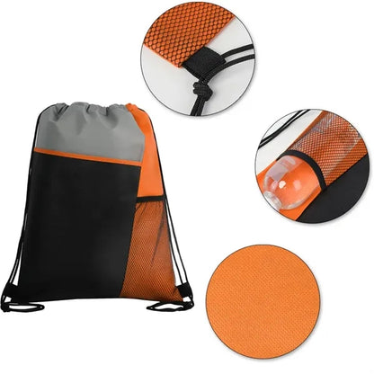 Tri-Colored Mesh Pocket Drawstring Backpack