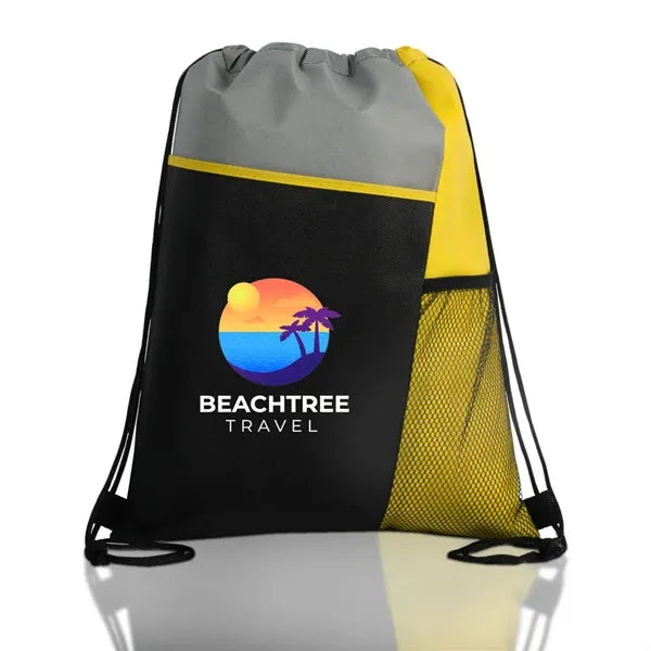 Tri-Colored Mesh Pocket Drawstring Backpack