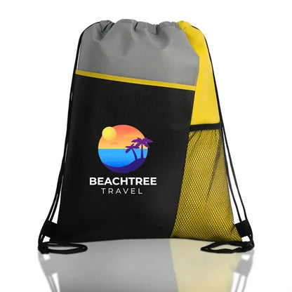 Tri-Colored Mesh Pocket Drawstring Backpack