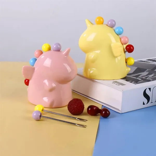 Fruit Forks with  Unicorn Holder