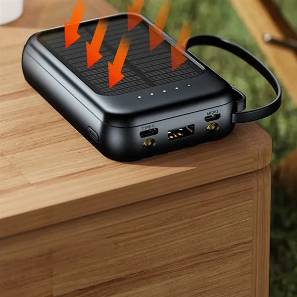 10000mAh Outdoor Mini Solar Power Banks with Built-in Cable