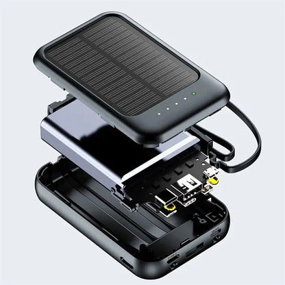 10000mAh Outdoor Mini Solar Power Banks with Built-in Cable