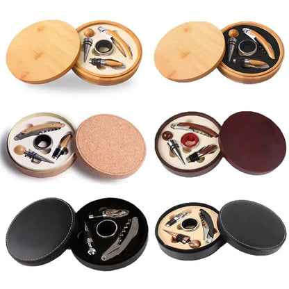 4-Piece Wine Tool Gift Set in Round Leather Case