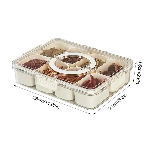 8-Compartment Spice Storage Box with Clear Lid For Kitchen