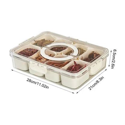 8-Compartment Spice Storage Box with Clear Lid For Kitchen
