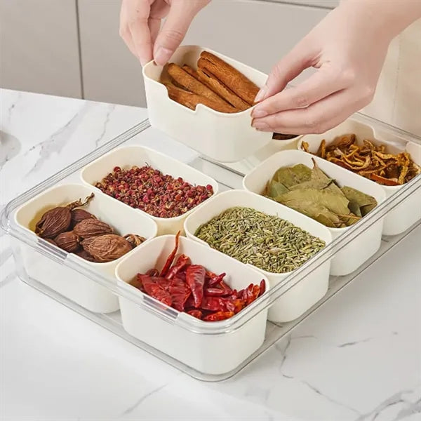 8-Compartment Spice Storage Box with Clear Lid For Kitchen