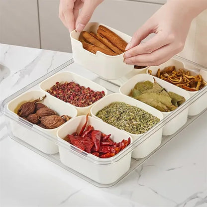 8-Compartment Spice Storage Box with Clear Lid For Kitchen