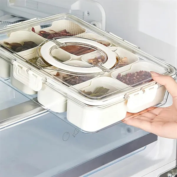 8-Compartment Spice Storage Box with Clear Lid For Kitchen