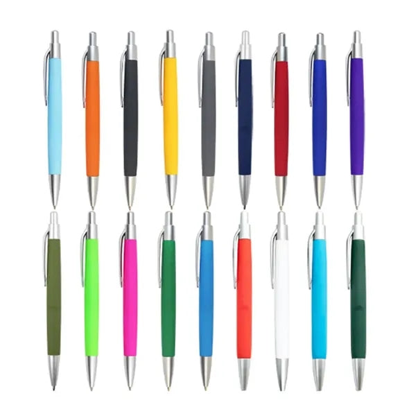 Custom Click Ballpoint Pen with Rubber Grip and Metal Clip