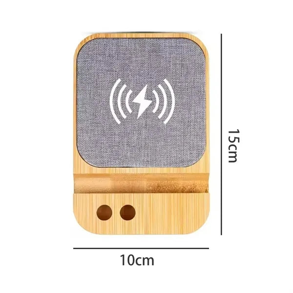 Bamboo Wireless Charging Phone Stand with Pen Holder